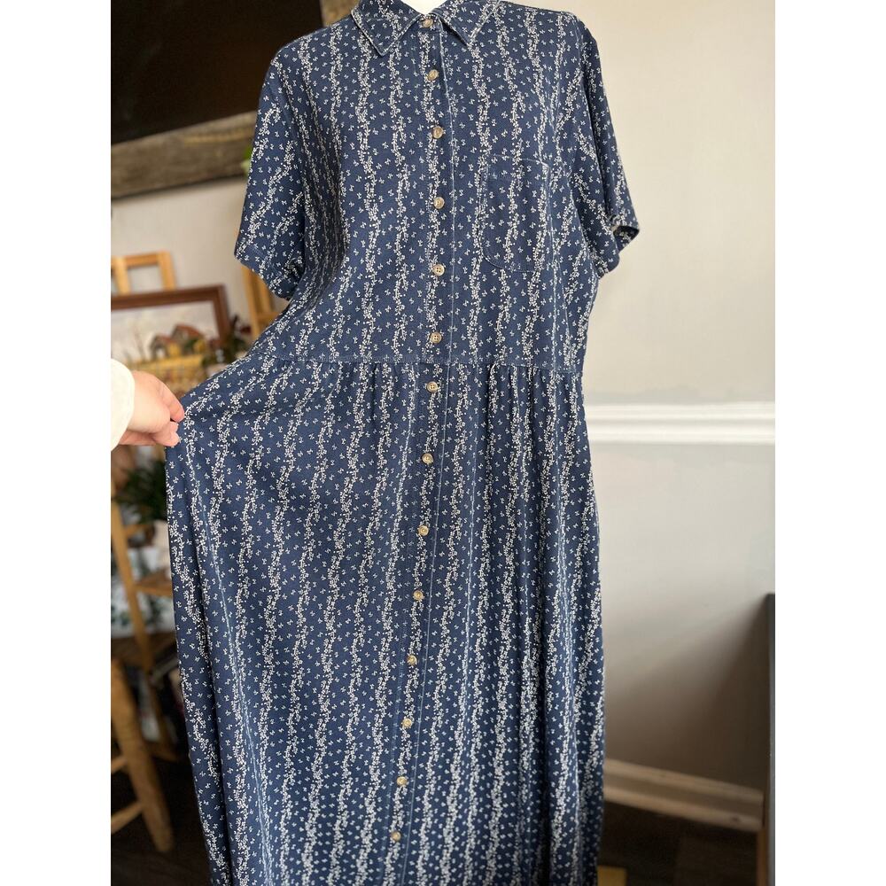 L.L.Bean Maxi Dress Blue and White Floral Button Front Cotton Size XL - Picture 3 of 6